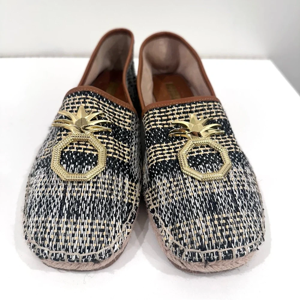Louise et Cie cream & black espadrilles with gold pineapple detail size 10 NWOT - Picture 2 of 8